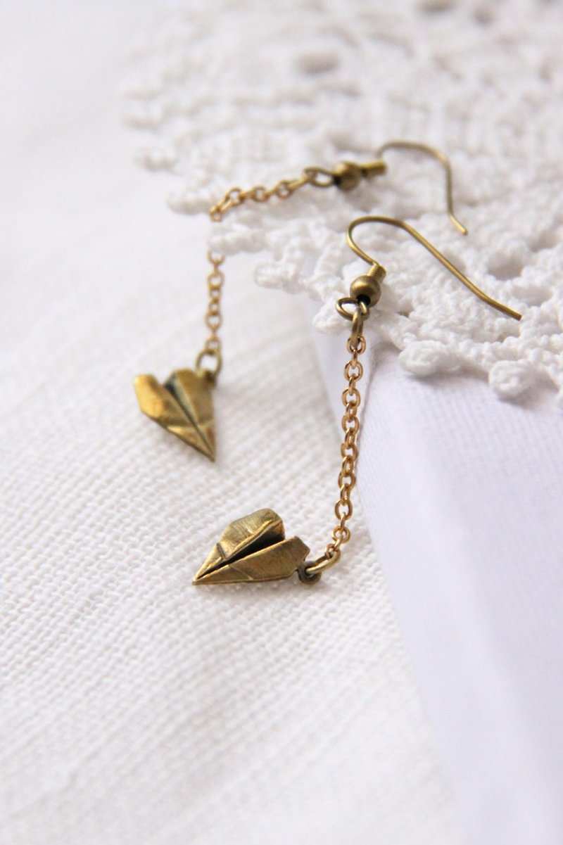 Origami paper plane earrings by linen. - Earrings & Clip-ons - Copper & Brass 