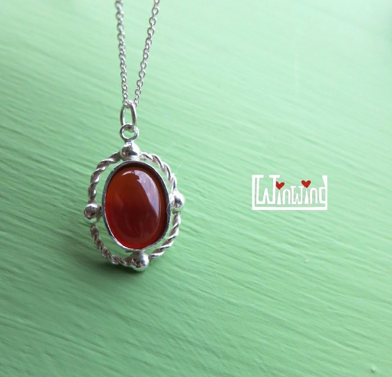 Wing think Victorian style gemstone silver crashed - natural red agate - สร้อยคอ - เครื่องเพชรพลอย สีแดง