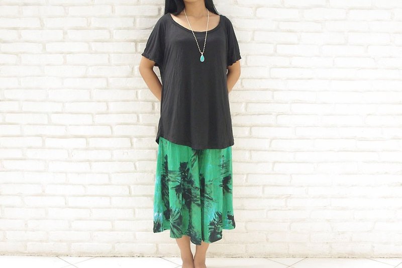 Uneven dyed relax wide flared pants <Green navy> - Women's Pants - Other Materials Green