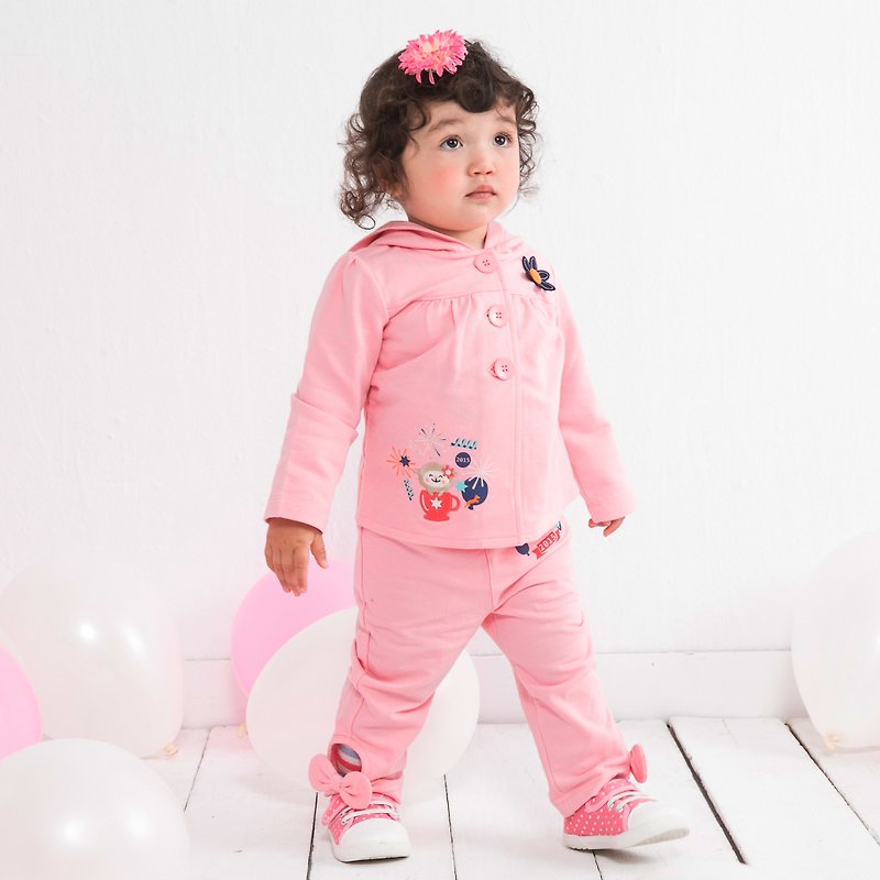 Smiling lamb three-dimensional flower jacket + bow styling pants suit combination - Other - Cotton & Hemp Pink