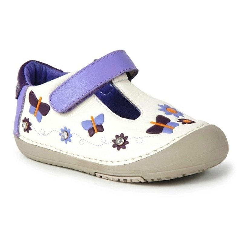 Momo Baby handmade leather shoes function - Butterflies White White purple butterfly flower dance - Kids' Shoes - Genuine Leather White