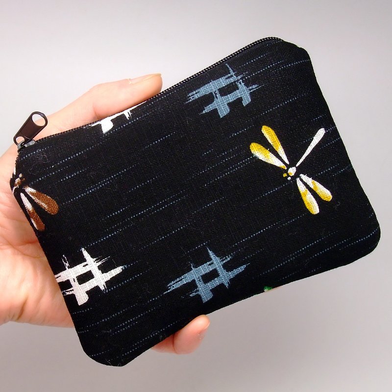 ジッパー財布、カードパック、キーケース、ヘッドフォンパッケージ、小さなオブジェクトパッケージ（トンボ）（ZS-124） - 小銭入れ - コットン・麻 ブラック