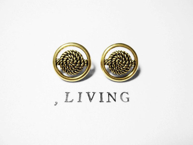Handmade earrings ♁ Kam rope gold ring - ต่างหู - พลาสติก สีทอง