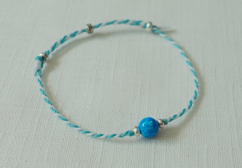 ~米+熊~ Earth! Stone sterling silver silk wax line fine bracelet series from Kyoto, Japan - Bracelets - Other Metals Blue