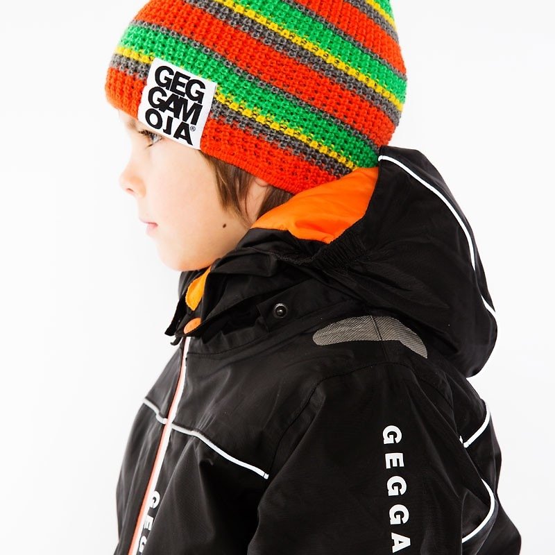 スウェーデン製の暖かい内側起毛高密度防水フリース ウール ニット帽 2 歳 - 6 歳以上 オレンジとグリーンのストライプ - 帽子・ヘアバンド - コットン・麻 グリーン
