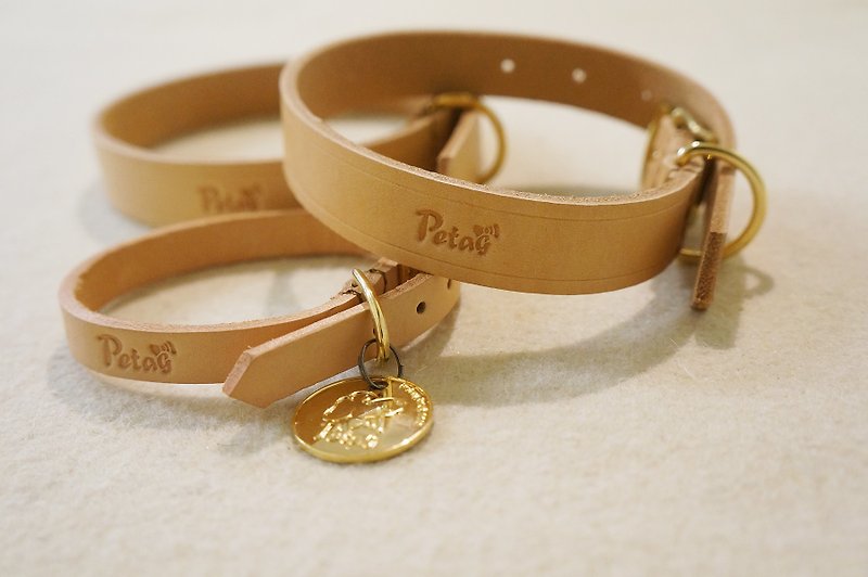 (Set) Dog Collar Leather Collar (M) + Golden Circle Qrcode Pet Smart Collar - Collars & Leashes - Paper Orange
