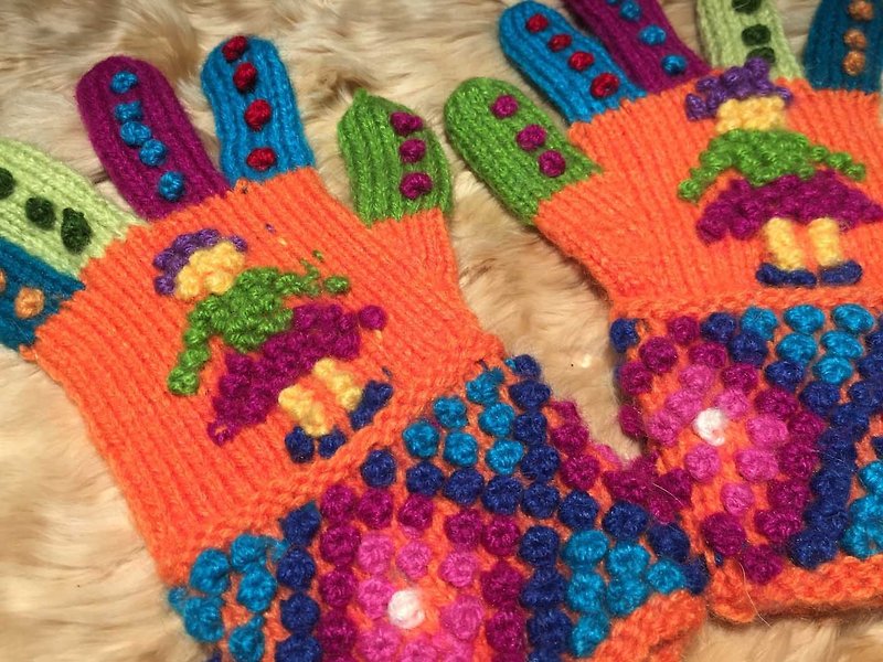 Three-dimensional Textured Villain Pattern Gloves-Orange - Gloves & Mittens - Paper Orange