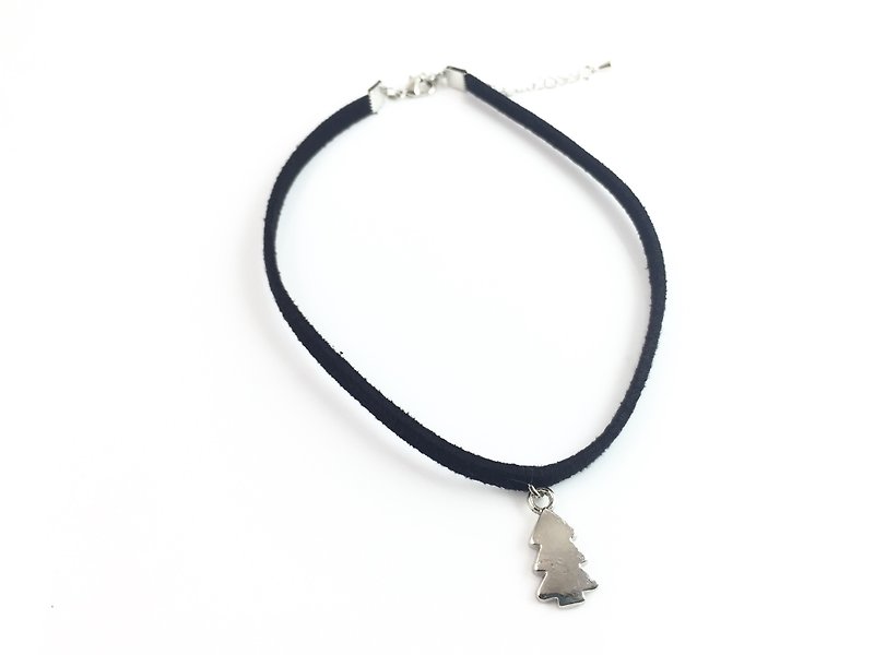 "Silver Christmas Tree Necklace" - Necklaces - Genuine Leather Black