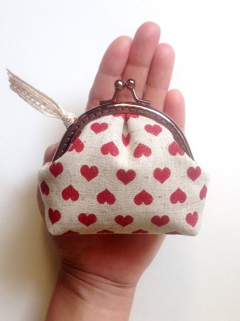 hm2. Heart shiny red rice. Mouth gold package - Coin Purses - Cotton & Hemp Red