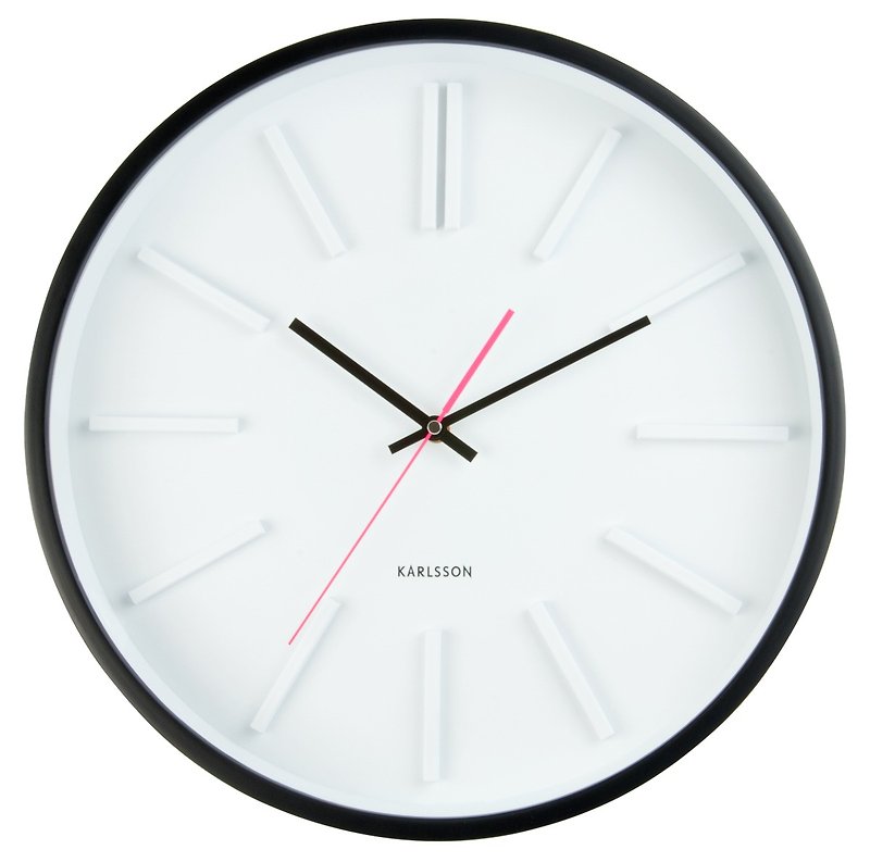 Karlsson, Wall clock Embossed Station wood,pink sec.hand - Clocks - Wood Black