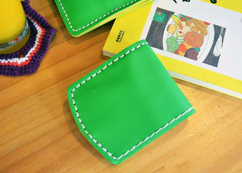 Hand-made leather ─ classic short clip. Mushroom poet + hand made = The Mushroom Hand. - Wallets - Genuine Leather Green