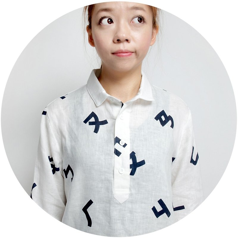 [HEYSUN] Taiwanese secret word / phonetic symbols printed cotton handmade silk shirt - white - Women's Shirts - Other Materials White