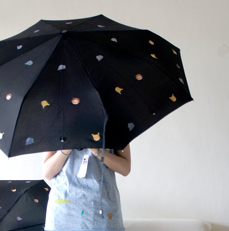 「大象、麋鹿、貓，有時候是熊」☂ / 三折超細手開晴雨傘 - Umbrellas & Rain Gear - Waterproof Material Black