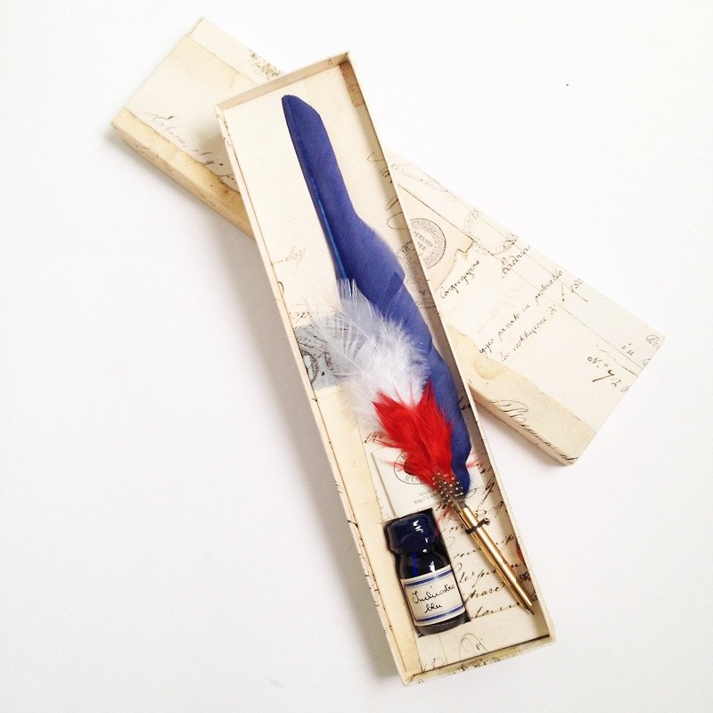 WH/01 イタリアンカラーフェザーメタルディップペン ギフトボックス | フランチェスコ・ルビナート - つけペン - その他の素材 ブルー