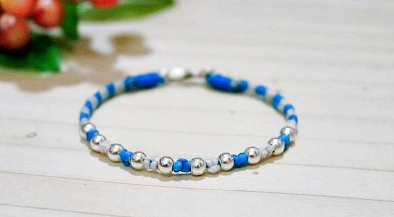 Hand-knitted silk wax thread X silverware _ blue crystal dots // colors can be selected // - Bracelets - Wax 