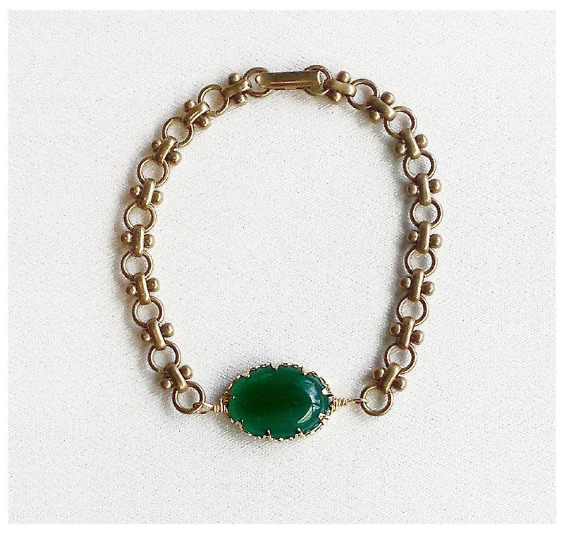 ∴Minertés = brass retro green agate bracelet ∴ - สร้อยข้อมือ - เครื่องเพชรพลอย สีเขียว