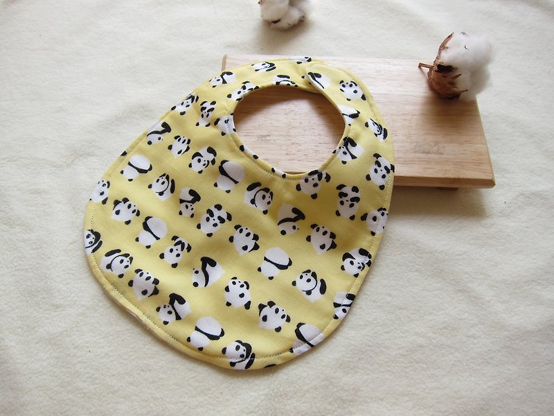 貓熊寶寶－日本二重紗寶貝純棉圍兜－六層紗（奶油黃、草莓蛋糕粉、粉嫩藍） - 圍兜/口水巾 - 其他材質 多色