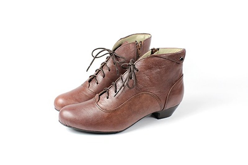 Coffee metal low heel booties - Women's Booties - Genuine Leather Brown