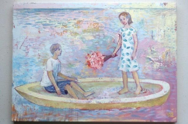 Spring boat  original painting - กรอบรูป - กระดาษ สึชมพู