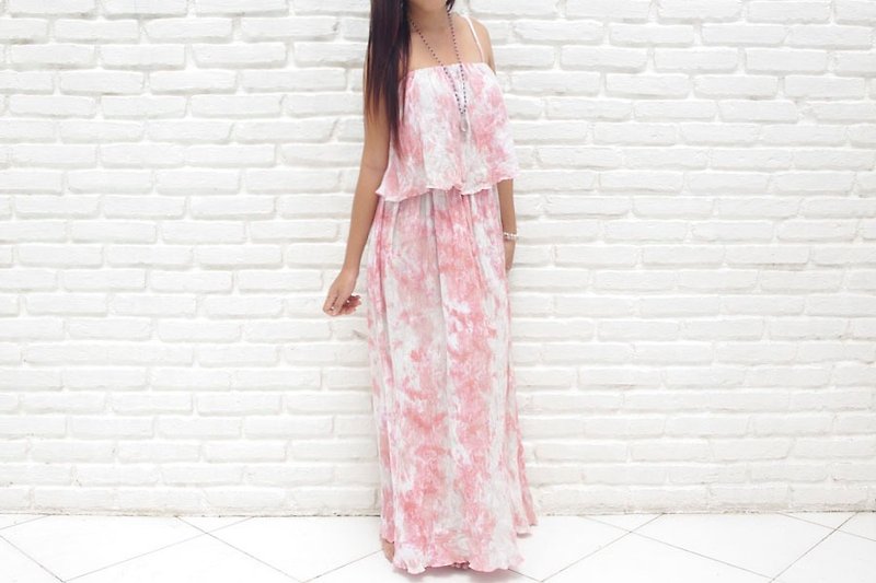 フリルキャミソールロングドレス＜ピンクグレー＞ - 連身裙 - 其他材質 粉紅色
