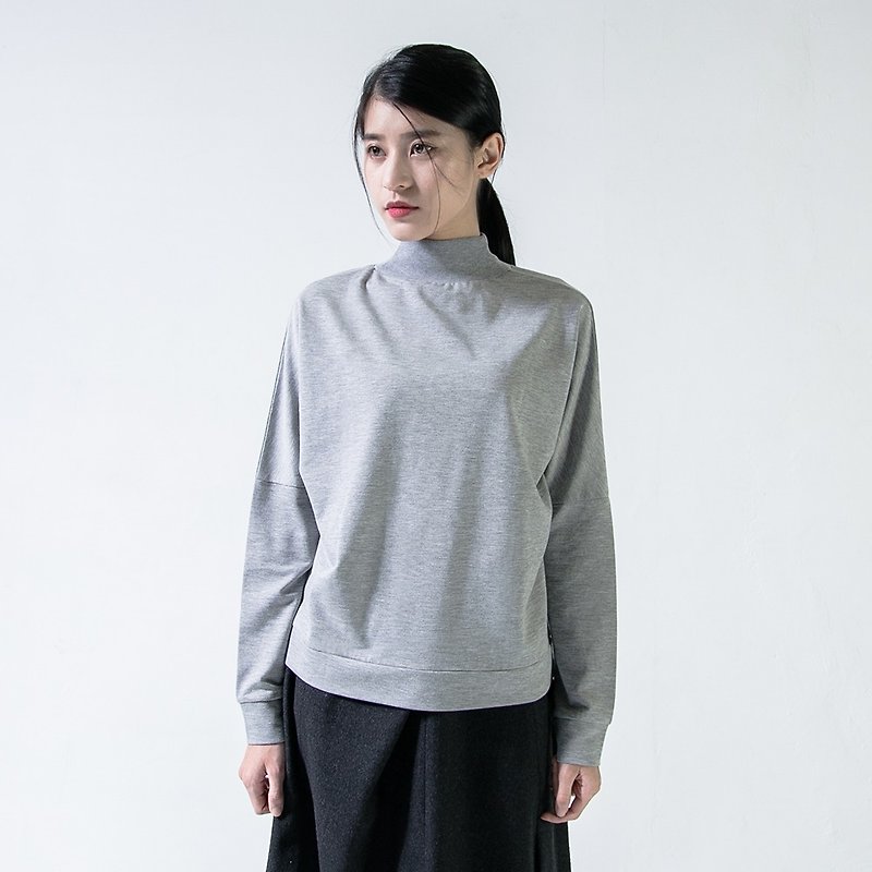 Volcanic Volcanic Tapered High-Neck Sweatshirt_5AF008_Grey - เสื้อผู้หญิง - ผ้าฝ้าย/ผ้าลินิน สีเทา