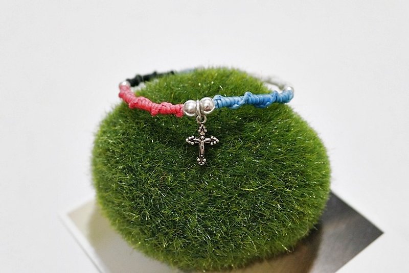 Thai silk wax line X silver _ double heart cross / / can choose the color / / - limited * 1 - Bracelets - Wax Multicolor