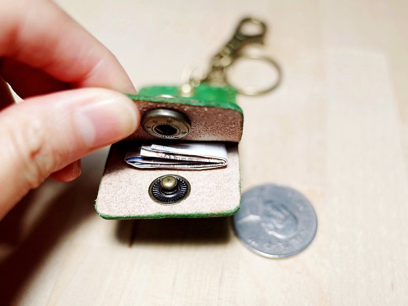 開口福袋 客製皮革鑰匙圈 (12色/免費刻字) - 鑰匙圈/鑰匙包 - 真皮 綠色