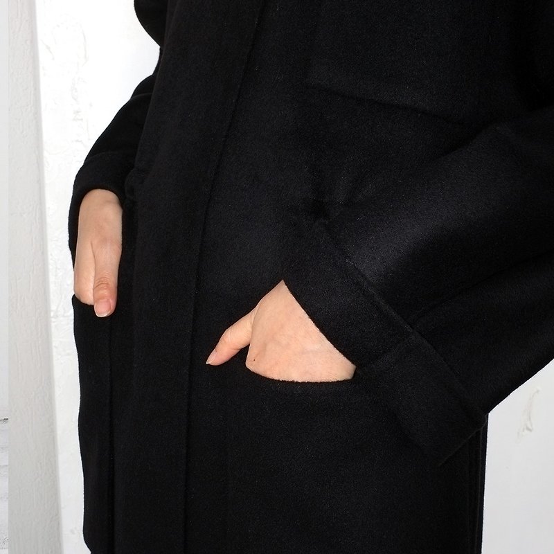 杲果/GAOGUO原創設計師女裝品牌 秋冬新款開襟羊毛雙面呢大衣外套 - 西裝外套 - 其他材質 黑色