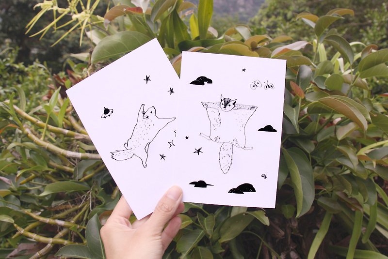 Postcards :: cosmic flying squirrel diet - การ์ด/โปสการ์ด - กระดาษ สีดำ