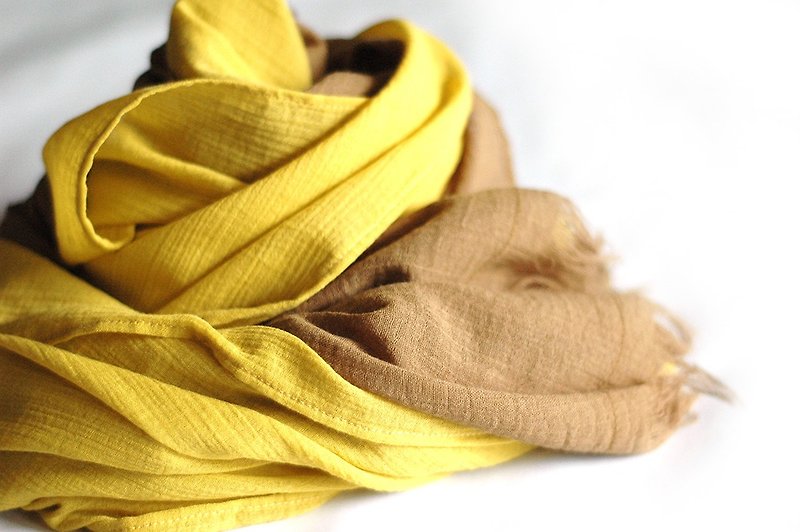 純棉雙色圍巾 - 大地色 - 絲巾 - 棉．麻 金色
