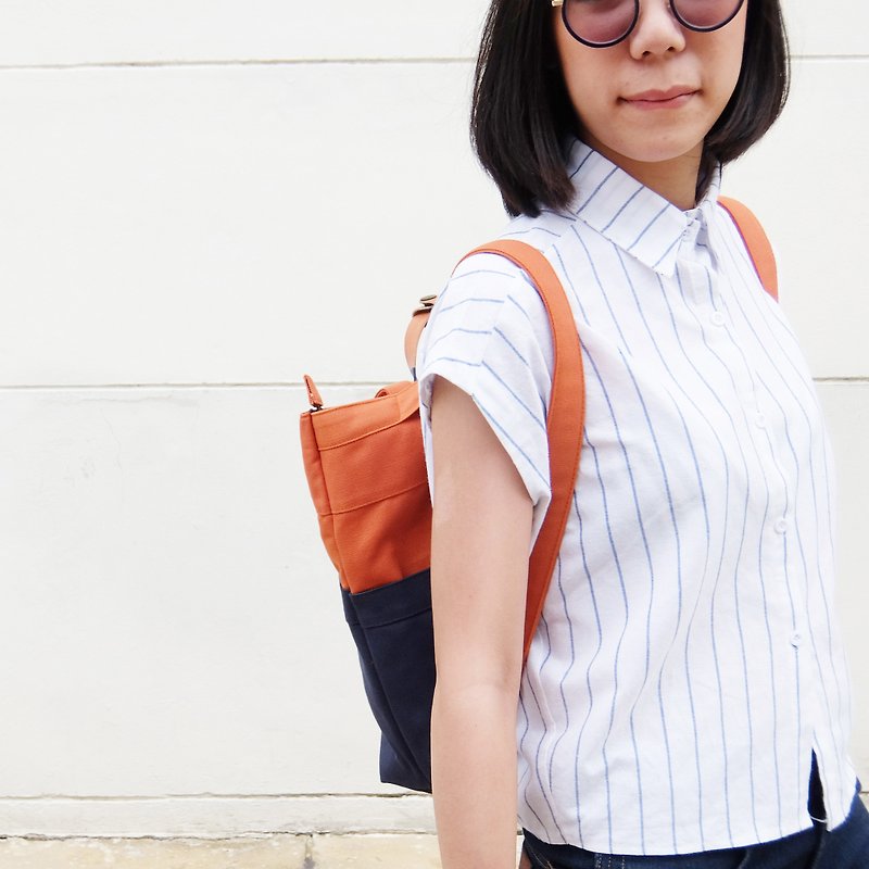 Swift Bag : 4 用背法 - 橘色和深藍色手提袋 - 後背包/書包 - 其他材質 橘色