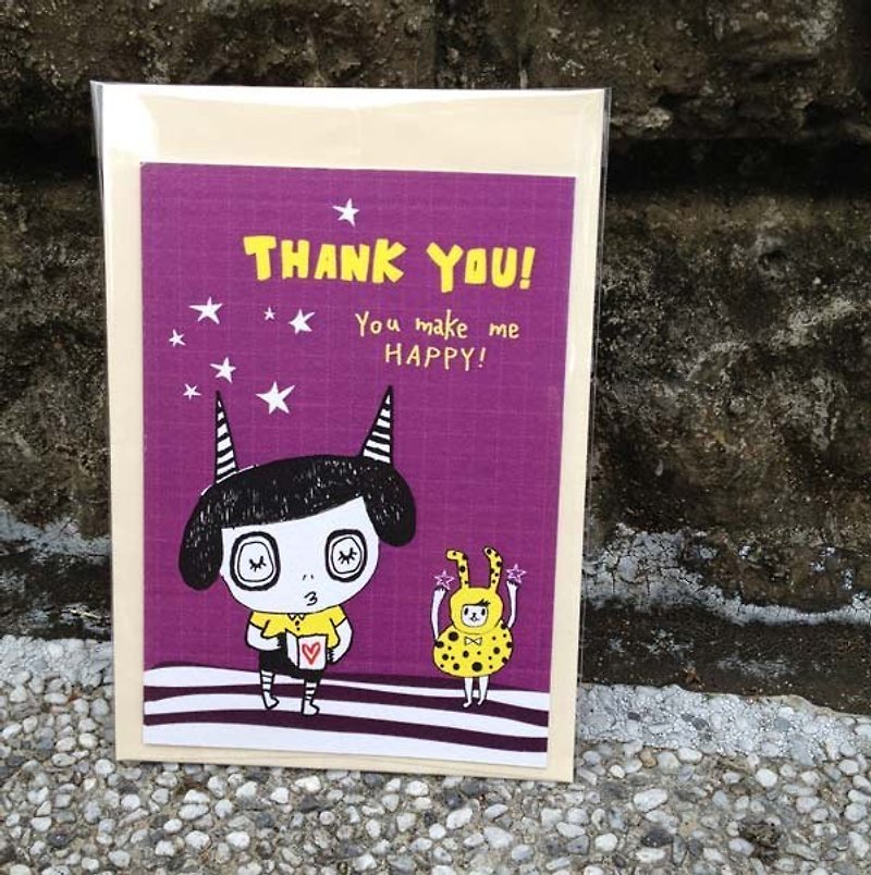 廢物奶泡插畫卡片-謝謝你,總是讓我很開心 - 心意卡/卡片 - 紙 紫色