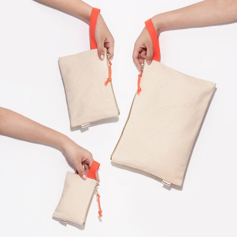 [Portable package combination, fluorescent orange series] Clutch / zipper bag / canvas bag / Eco Bag / 1day1bag original 1170 Special 890! - Other - Other Materials White