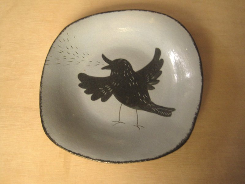 DoDo Handmade Whispers. Animal Silhouette Series-Bird Square Plate (Gray Blue) - Plates & Trays - Pottery Blue