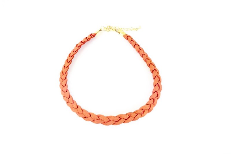 Orange-Twist Suede Braided Rope Necklace - สร้อยคอ - หนังแท้ สีส้ม