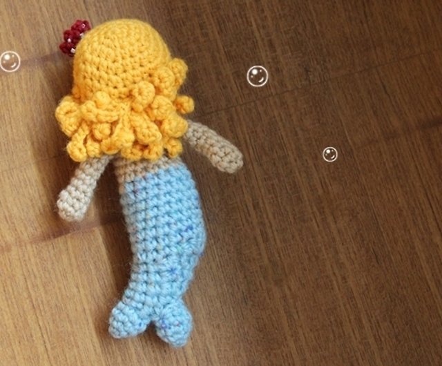 あみぐるみかぎ針編み人形：人魚人形、水色のしっぽ - ショップ bu
