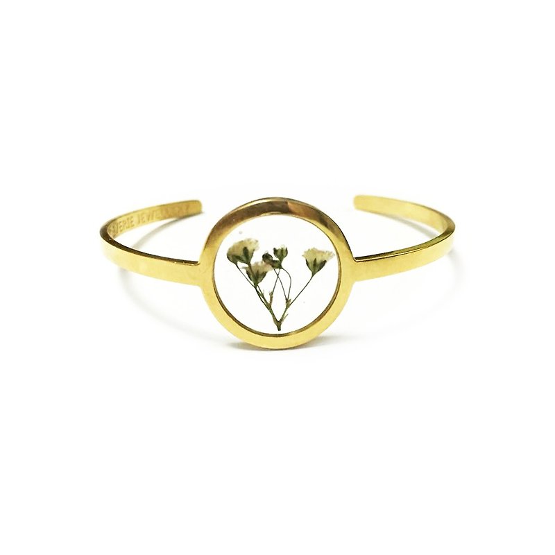 Gold Stainless Steel bracelet transparent pressedflower - Bracelets - Other Metals Gold