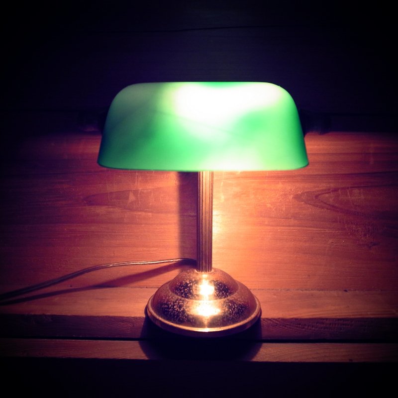 [Bones] early green bank lamp decorated with antique furnishings VINTAGE space industry's pop style - โคมไฟ - โลหะ สีเขียว