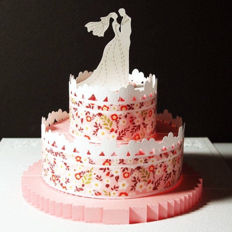Three-dimensional paper sculpture wedding card-wedding cake - Cards & Postcards - Paper Pink