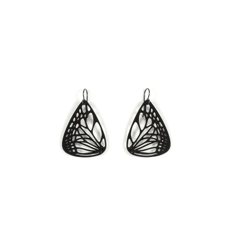 Large Butterfly Earrings - Black // 大蝶耳環 - 黑 - 耳環/耳夾/耳骨夾 - 塑膠 黑色
