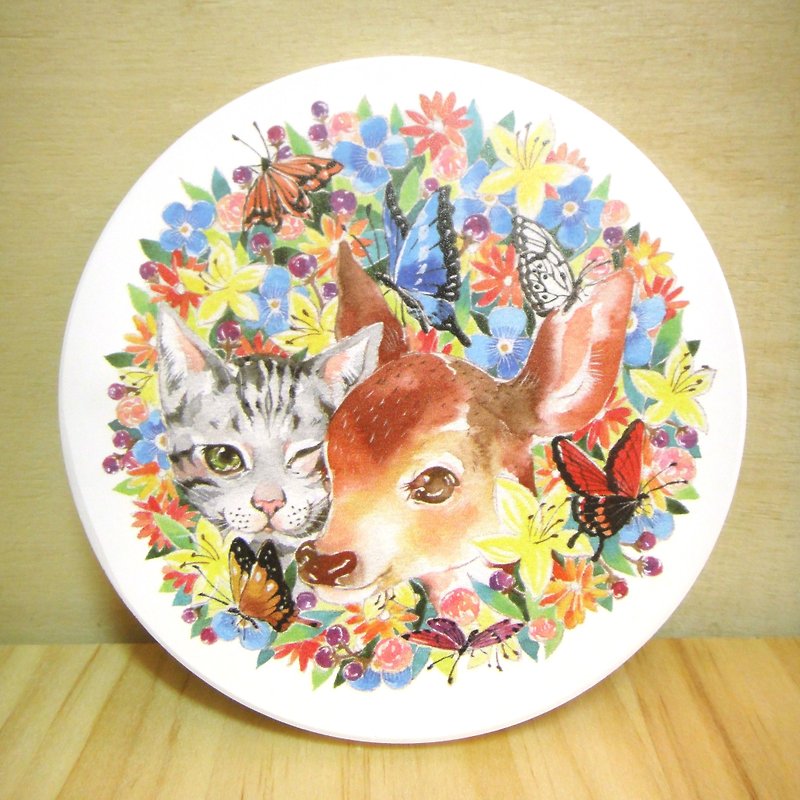 Taiwan Yingge Ceramics water coaster - Cats & deer US short paragraph - ที่รองแก้ว - วัสดุอื่นๆ หลากหลายสี