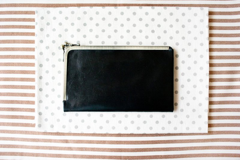 Long wallet,Wallet, Frame Purse /L design cell/black - กระเป๋าสตางค์ - หนังแท้ สีดำ