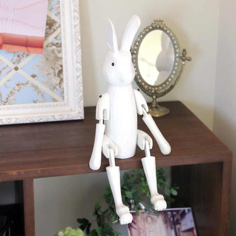 日本進口手工雕刻關節可活動居家擺飾可愛小兔子(白色-大) - 擺飾/家飾品 - 木頭 白色