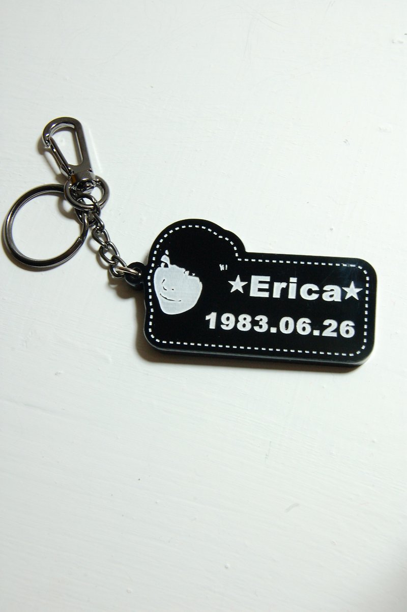 Custom portrait/key ring/name engraved anniversary - Keychains - Acrylic Black