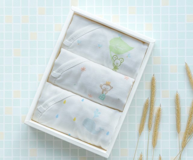 初めての赤ちゃん用ドレス 綿100 ガーゼ キャリーバッグ付きギフトボックス 手描き風 ショップ Mi2baby 出産祝い用贈物 Pinkoi