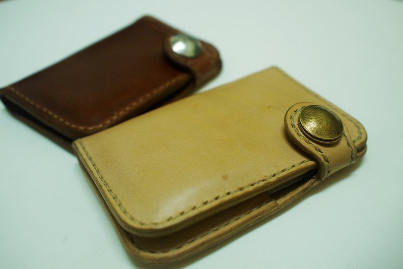 Hand-South primaries deep caramel brown wax leather cowhide short clip - Wallets - Genuine Leather Gold