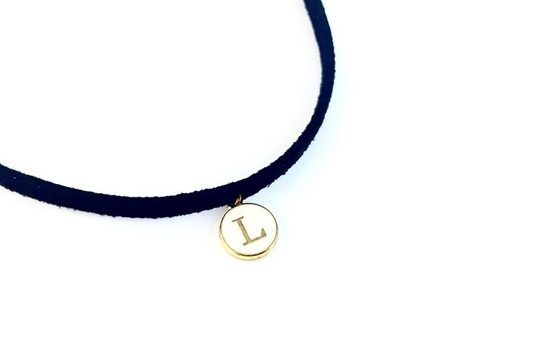 "Fleece leather rope-English alphabet necklace" (customizable letters) - Necklaces - Genuine Leather Black