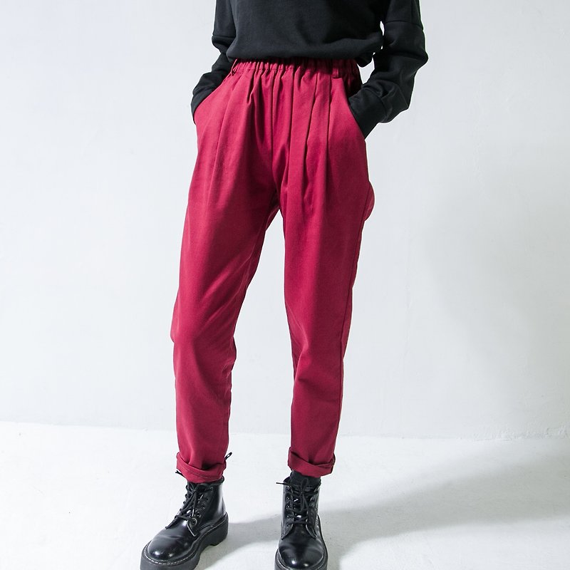 SU: MI said Classic Peg-top classic suspenders pants _5AF307_ red - จัมพ์สูท - ผ้าฝ้าย/ผ้าลินิน สีแดง