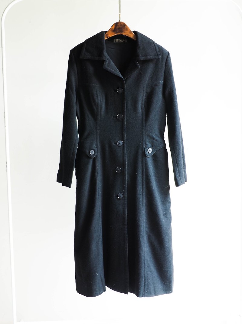 Kagawa French century elegant classic slim fit type sheep antique wool coat coat wool - Women's Casual & Functional Jackets - Wool Black