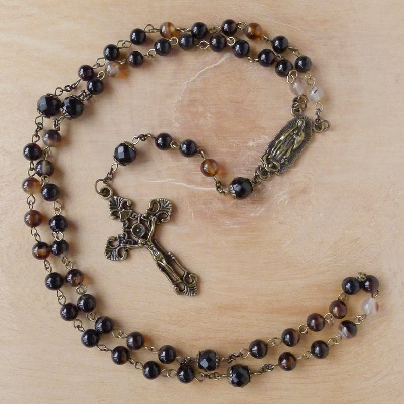 § Rosary § 天然黑瑪瑙+黑瑪瑙 - 項鍊 - 紙 黑色